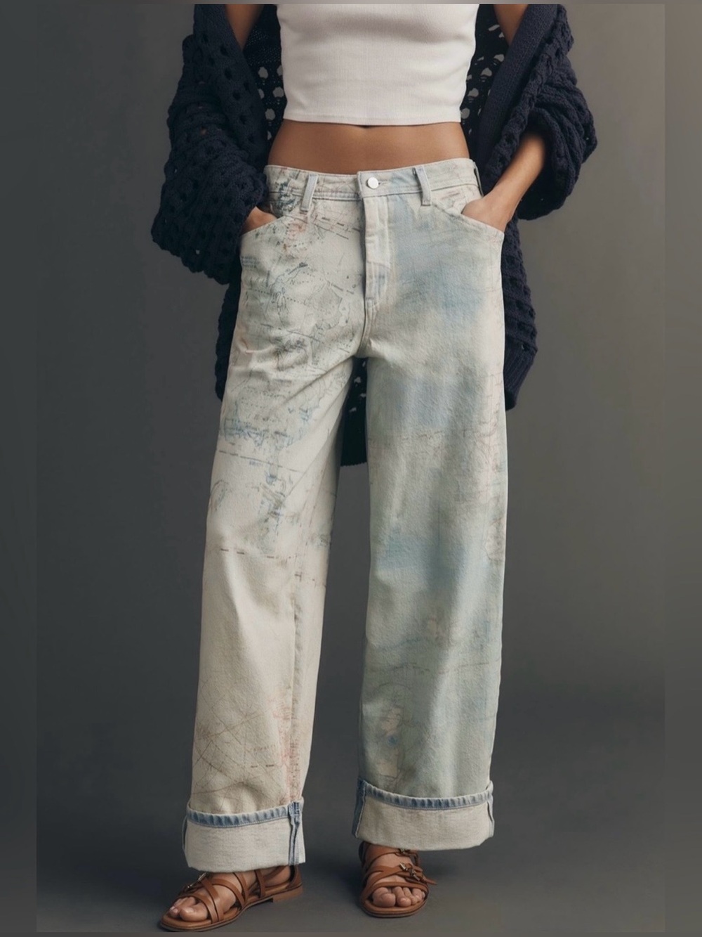 Anthropologie Pilcro High-Rise Slouch Wide-Leg Map Pattern Jeans
